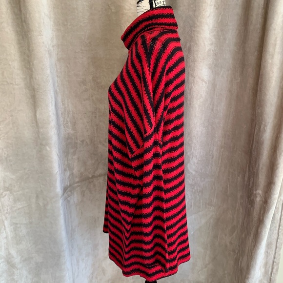 INTRO. Turtleneck Tunic Sweater Red & Black Striped NEW XLarge - Picture 6 of 15